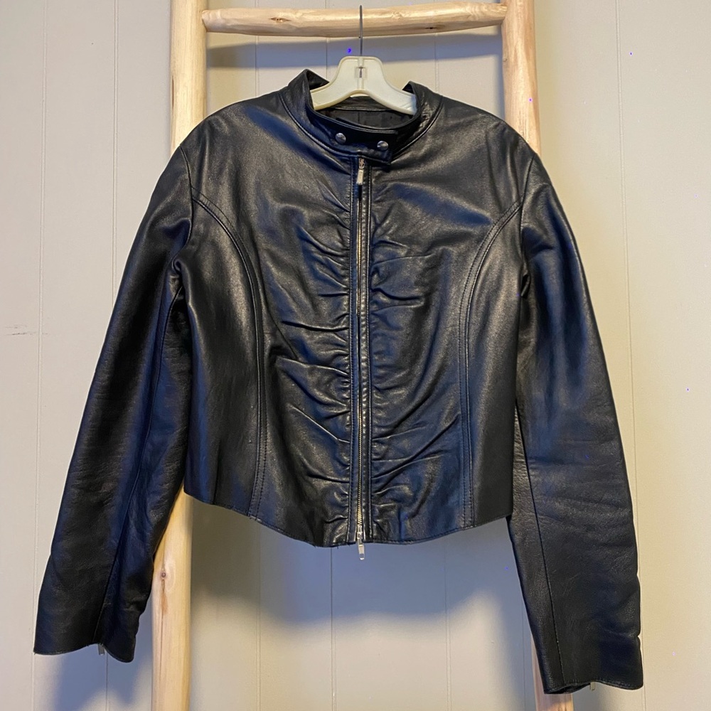 Made in Italy black cropped leather jacket vintage